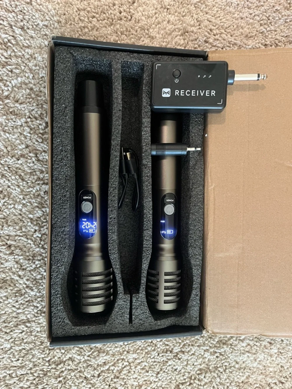 Wireless Dual Handheld Microphone Set with Receiver - Black